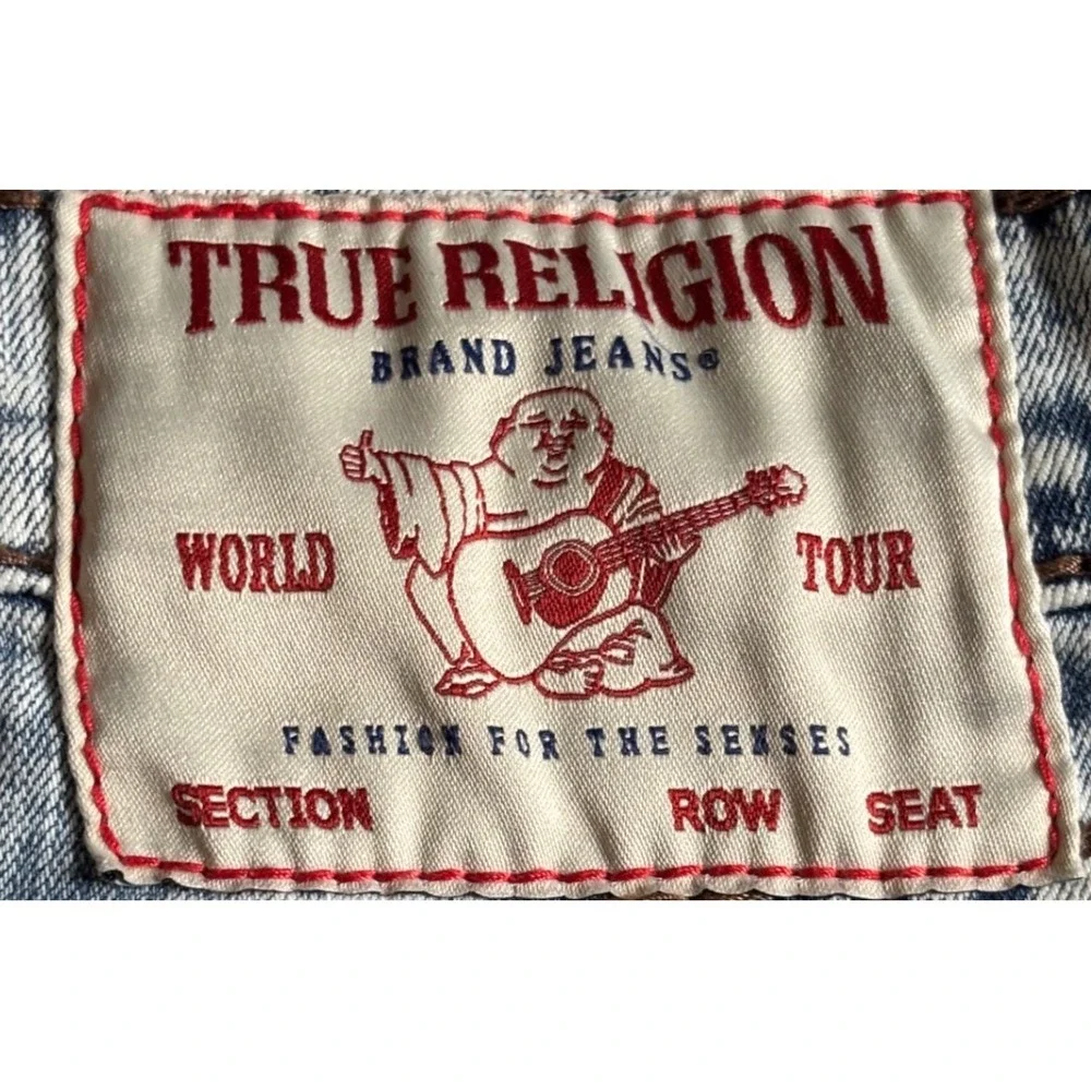 True Religion‎ Rocco Relaxed Skinny Super T Acid Wash Denim Shorts Mens 40 Blue